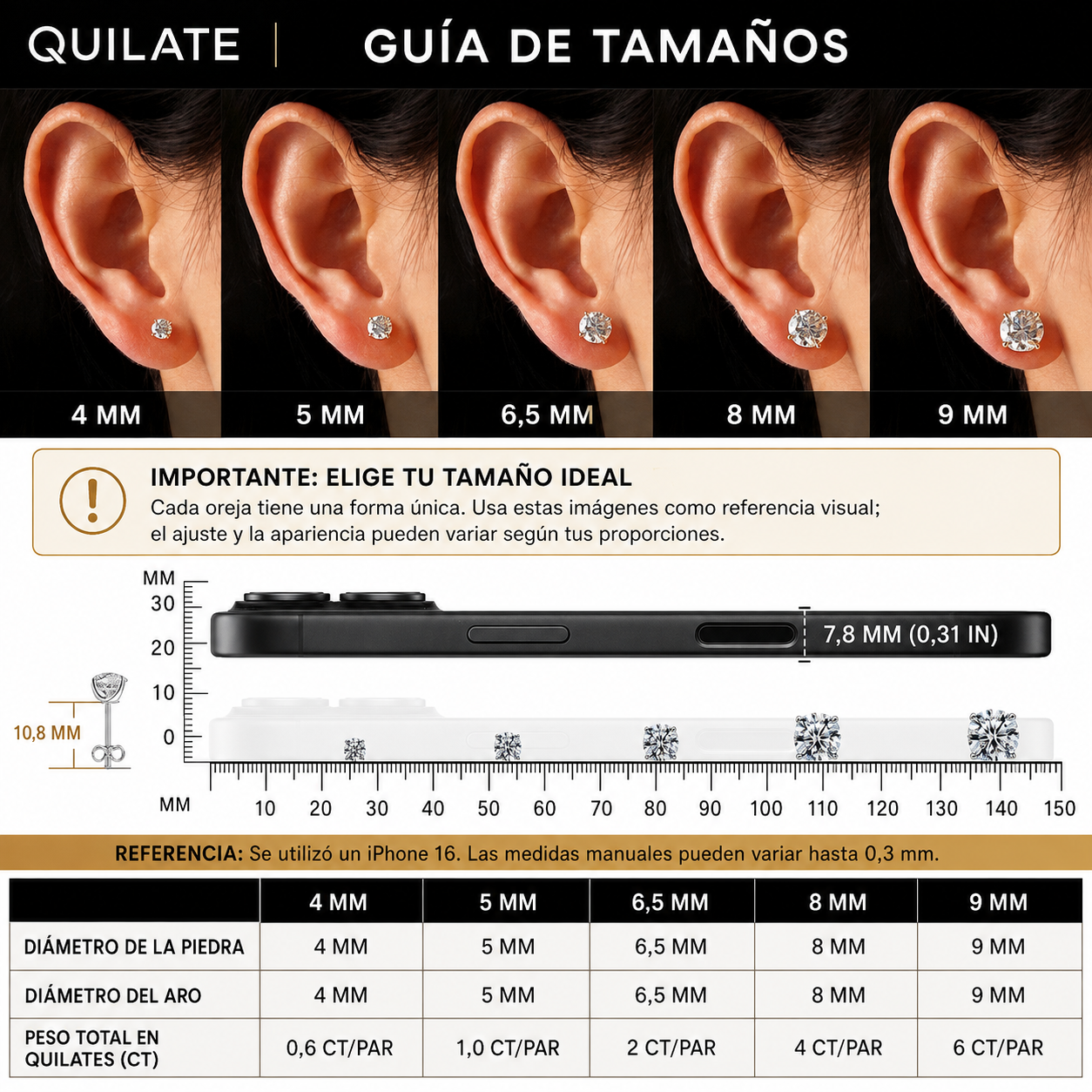 Aros Solitario Cuatro Garras Baño de Oro 14K