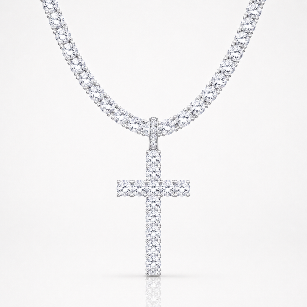 Cadena Tennis Iced Out con Cruz