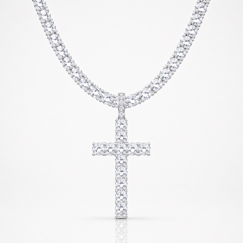 Cadena Tennis Iced Out con Cruz