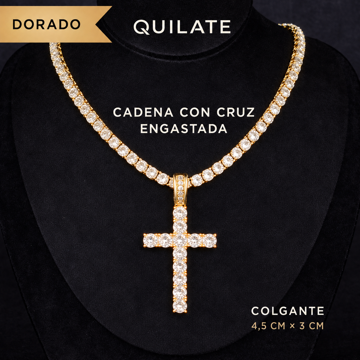 Cadena Tennis Iced Out con Cruz