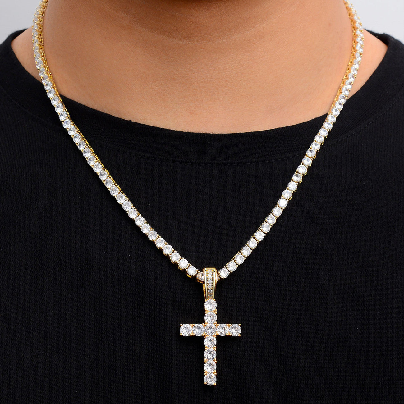 Cadena Tennis Iced Out con Cruz