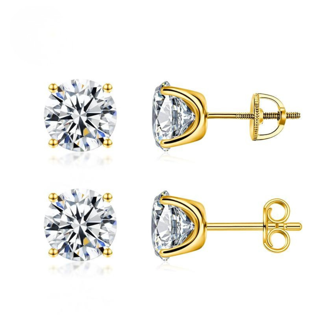 Aros Solitario Cuatro Garras Baño de Oro 14K
