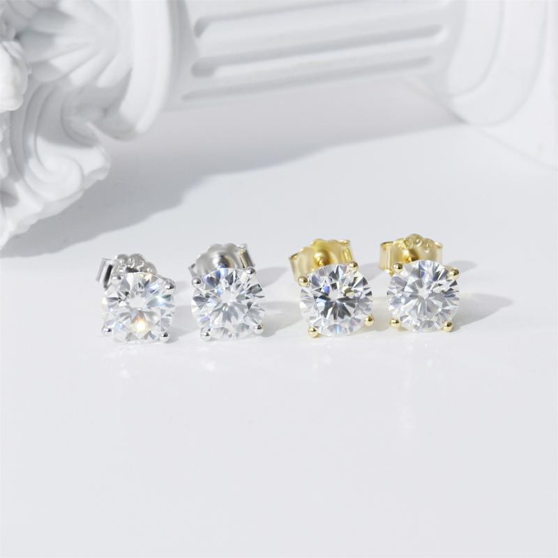 Aros Solitario Cuatro Garras Baño de Oro 14K